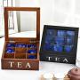 Fonture Wood Tea Store Box, Teabag Storage 9 Compartments Wooden Tea Boxes Hinged Glass Lid Tea Organizer-Brown