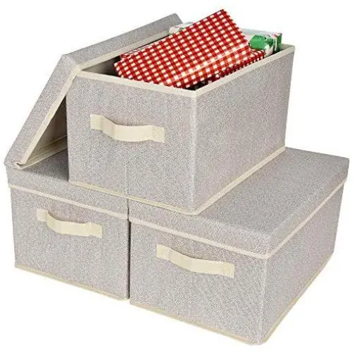 GRANNY SAYS Closet Organizer Bins with Lid, Storage Basket for Shelves, Closet Bins with Handle, Home and Office Boxes Organizer, Beige, Large, 3-Pack GRANNY SAYS Closet Organizer Bins with Lid, Storage Basket for Shelves, Closet Bins with Handle, Home and Office Boxes Organizer, Beige, Large, 3-Pack
