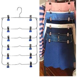 2pcs Random Color Clothes Hangers Multilayer Skirt Trouser Hanger for Pants Non Slip Metal Hanger Clips with 12 Clips Clothing Storage Rack Holder