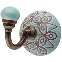 Indianshelf Handmade 1 Artistic Vintage Green Ceramic Etched Rail Hooks Holders/Wall Hooks for Frames