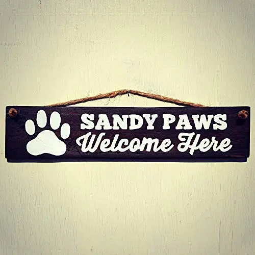 Sandy Paws Welcome Here Wood Sign - Rustic Wall Decor With Rope Hanger - Dog Decor for Home Sandy Paws Welcome Here Wood Sign - Rustic Wall Decor With Rope Hanger - Dog Decor for Home