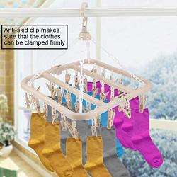 Nannday Drying Rack, 32 Clips Folding Clothes Hanger Windproof Socks Underwear Hook Anti-Slip(Beige)