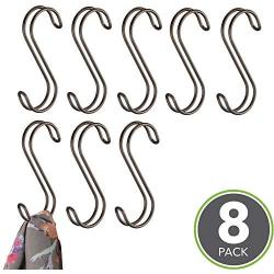 mDesign Metal Wire Over The Rod Hanging Closet Accessory S Hook for Handbags, Belts or Jackets - Snag Free - 8 Pack - Bronze