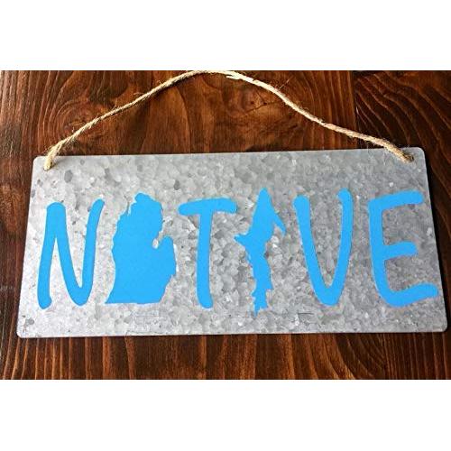 Michigan Vinyl Native Sign on Galvanized Metal with Jute Hanger
