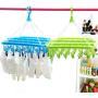 Maserfaliw Drying Rack Folding Square 32 Clips Windproof Underwear Socks Clothespin Drying Rack Hanger Pink