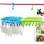 Maserfaliw Drying Rack Folding Square 32 Clips Windproof Underwear Socks Clothespin Drying Rack Hanger Pink