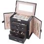 Cosway 5-Tier Large Leather Jewelry Organizer Boxes Mirrored Watch Organizer Necklace Ring Earring Storage Lockable Gift Case (5 Layers Black)