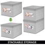 mDesign Decorative Soft Stackable Fabric Closet Storage Organizer Holder Boxes - Clear Window, Lid, for Child/Kids Room, Nursery - Large, Collapsible Foldable - Herringbone Print - Gray