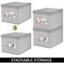 mDesign Decorative Soft Stackable Fabric Closet Storage Organizer Holder Boxes - Clear Window, Lid, for Child/Kids Room, Nursery - Large, Collapsible Foldable - Herringbone Print - Gray mDesign Decorative Soft Stackable Fabric Closet Storage Organizer Holder Boxes - Clear Window, Lid, for Child/Kids Room, Nursery - Large, Collapsible Foldable - Herringbone Print - Gray