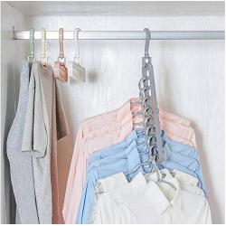 10pcs Creative 3D Space Saving Hanger Magic Clothes Hanger 9Hole Towel Hook Closet Organizer Storage Rack Color Random