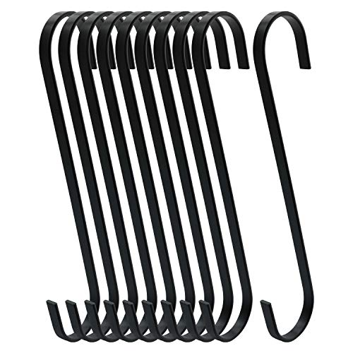 WHYHKJ 10pcs 8 Inch Black S Shape Hooks Heavy-Duty Hanging Flat Hooks Pot Pan Hanger Clothes Storage Rack Tool Kitchen Tools