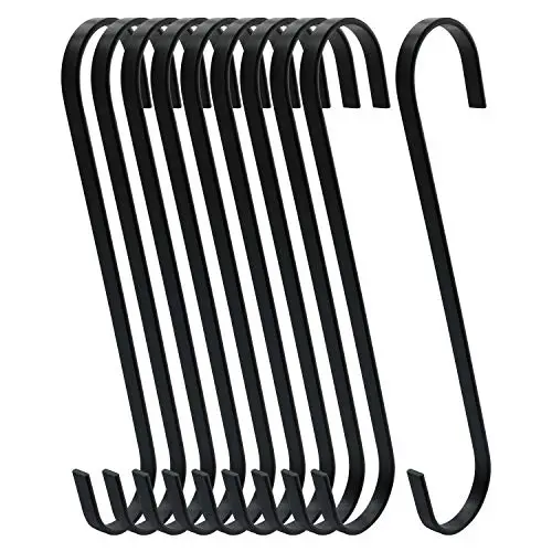 WHYHKJ 10pcs 8 Inch Black S Shape Hooks Heavy-Duty Hanging Flat Hooks Pot Pan Hanger Clothes Storage Rack Tool Kitchen Tools