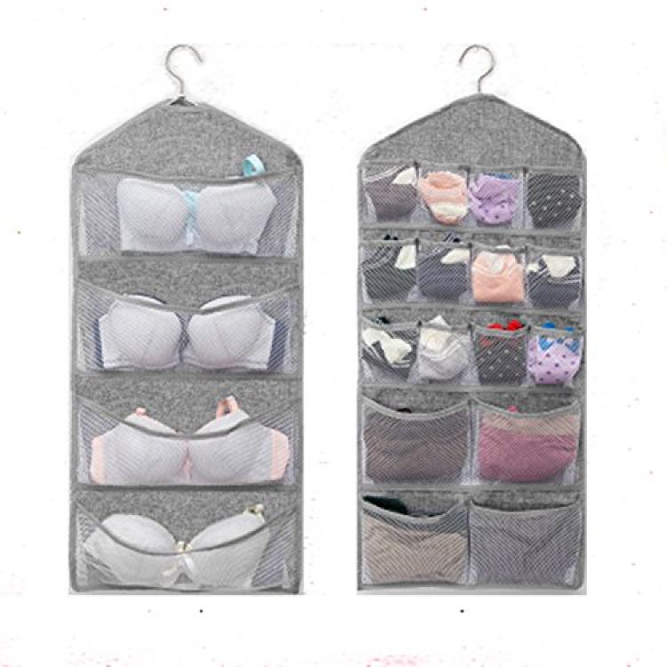 Double Sided Space Saving Hanging 30 Pocket Socks Underwear Bra Innerwear  Organizer Closet Wardrobe Storage Hanging Organizer - Grey