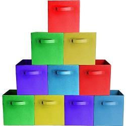 [10-Pack,Assorted Colors] Durable Storage Bins, Containers, Boxes, Tote, Baskets| Collapsible Storage Cubes for Household Organization | Fabric & Cardboard| Dual Handle | Foldable Shelves Storages