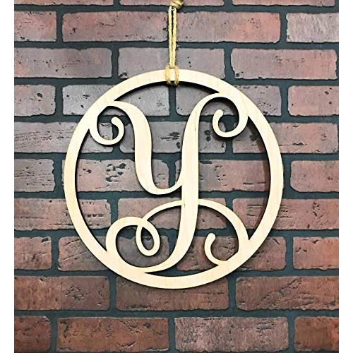 Monogram Door Hanger | Vine Letter Y | Unpainted Natural Wood Finish | Great for Year Round Door Decor