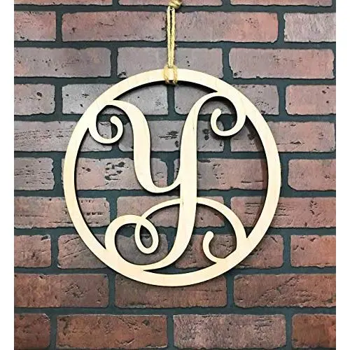 Monogram Door Hanger | Vine Letter Y | Unpainted Natural Wood Finish | Great for Year Round Door Decor