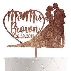 Personalized Wedding Cake Topper With Customized Bride and Groom Last Name and Date (Walnut)