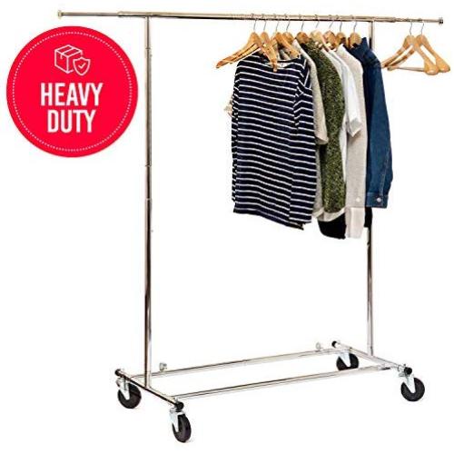 Basics Hardware Elegant Commercial Grade Clothing Garment Rack, Extendable Hanging Rack, Chrome Rolling Rack