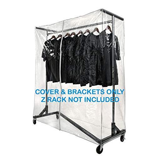 Only Hangers Heavy Gauge Clear Z Rack Cover with Zipper Plus a Pair of Round Tubing Cover Support Brackets - Combo Kit fits all 5 Wide Z Racks (Note: Z Racks Sold Separately) …