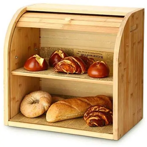 Bread Box, G.a HOMEFAVOR 2 Layer Bamboo Bread Boxes for Kitchen Food Storage, Large Capacity Bread Keeper Roll Top with Removable Layer, 15" x 9.8" x 14.2", 15 mm Thickness (Self-assembly) Bread Box, G.a HOMEFAVOR 2 Layer Bamboo Bread Boxes for Kitchen Food Storage, Large Capacity Bread Keeper Roll Top with Removable Layer, 15" x 9.8" x 14.2", 15 mm Thickness (Self-assembly)