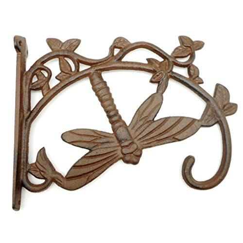 Large Cast Iron Dragonfly Plant Hanger Hook, Rustic Brown Bracket Style Hanging Plant Hook