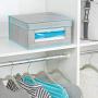 mDesign Soft Stackable Fabric Closet Storage Organizer Holder Bin with Clear Window, Attached Lid - for Bedroom, Hallway, Entryway, Bathroom - Textured Print - Medium, 6 Pack - Gray/Teal Blue