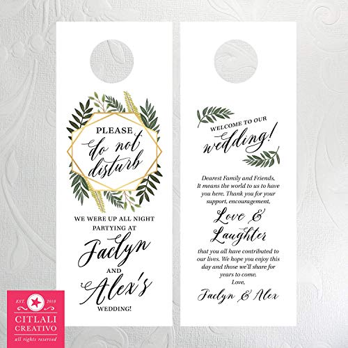 Leafy Greenery Geometric Gold Do Not Disturb Botanical Wedding Door Hangers (set of 10)