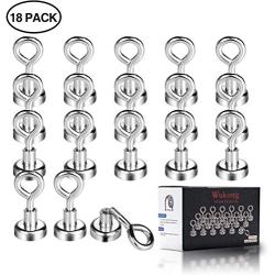 Wukong Neodymium Magnetic Hooks, Permanent, Rare Earth Magnets with Eyebolt 20 LB Pulling Forces for Refrigerator Kitchen Fridge Small Light Ceiling Hanger (18 Pack)