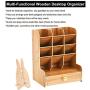 Marbrasse Wooden Desk Organizer, Multi-Functional DIY Pen Holder Box, Desktop Stationary, Easy Assembly,Home Office Supply Storage Rack with Drawer (B11-Cherry Color)