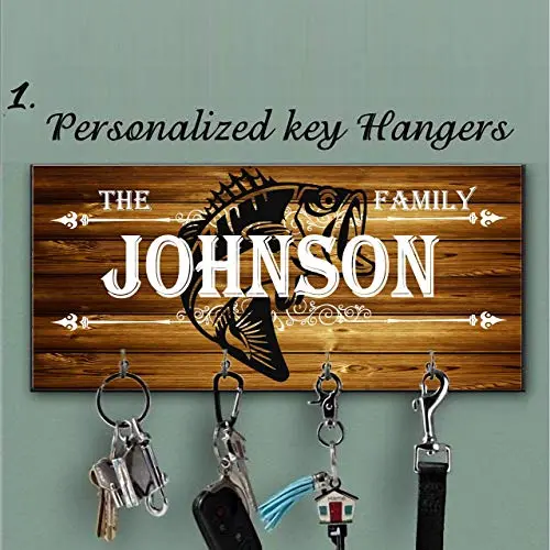 Key Hanger, Personalized Key holder for wall, Gift for the fishing lover, Holder for the fisherman, Family key rack, Name key organizer, Wedding Gift