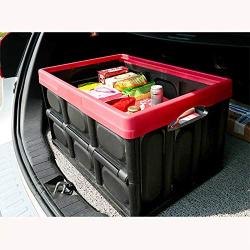 Henf 55L Collapsible Plastic Storage Box, Durable Stackable Utility Crates with Lid, Foldable Trunk Organizer for Home & Garage Organization,Black