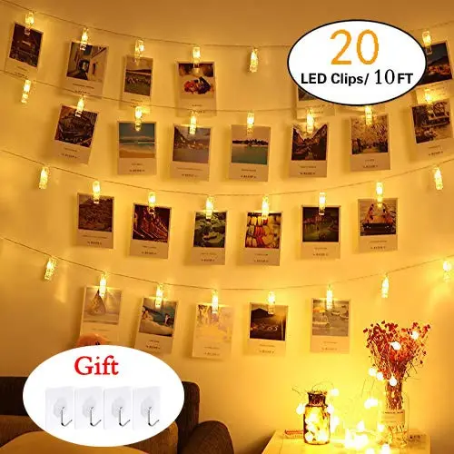 Zedoli Waterproof 20 LED Photo Clips String Lights, Battery Powered,String Lights for Indoor/Outdoor Decorate,String Lights with Photo Clips for Hanging Pictures,Cards and Artwork(10 Ft,Warm White)