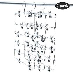 Homend 6 Tier Skirt Hangers Foldable Pants Hangers Closet Organizer Stainless Steel Fold up Space Saving Hangers (3 Pack)