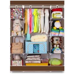 Clothes Closet Clothes Wardrobe Portable, Non-Woven Fabric Cloth Storage Wardrobe, Clothes Organizer Shelf Clothing Cabinet with Hangers, 4 Tiers and 10 Compartments, Brown