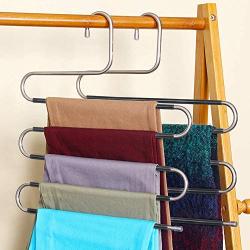 HuaQi S Shape Clothes Pants Hangers Non Slip Closet Storage Organizer Multi Space Saving Hanger for Pants Jeans Belt Tie Scarf Legging (5-Pieces)