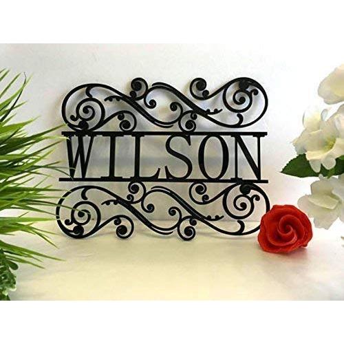 Personalized Any Last Name Sign Acrylic Laser Cut Signs Metal Family Sign for Outdoor Use Custom House Sign Monogram Garden Wood Front Door Sign Wedding Gift Hanger Housewarming Hanging Wall Decor