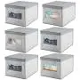 mDesign Soft Fabric Stackable Closet Storage Organizer Holder Boxes Bin with Clear Window, Attached Hinged Lid - Bedroom, Hallway, Entryway, Closet, Bathroom - Textured Print, Large, 6 Pack - Gray mDesign Soft Fabric Stackable Closet Storage Organizer Holder Boxes Bin with Clear Window, Attached Hinged Lid - Bedroom, Hallway, Entryway, Closet, Bathroom - Textured Print, Large, 6 Pack - Gray