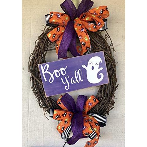 Rustic Boo Yall Halloween Wreath | Rustic Farmhouse Everyday Decor | Halloween Door Hanger | Grapevine Wreath | Burlap Bowtique