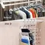 HonTop 4 PCS Non-Slip Pants Hangers S-Shape 5 Layers Stainless Steel with White Silicone Coating Multi Clothes Cascading Hangers Space Saving Clothes Organizer for Jeans Scarf Ties Towels Leggings