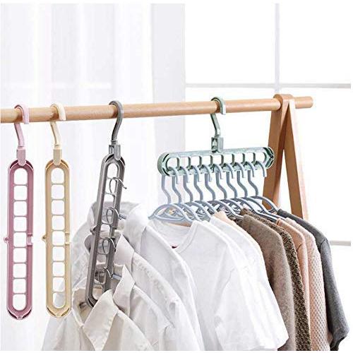 10PC Random Color Multi-Function Folding Magic Hanger Nine-Hole Rotating Magic Clothes Hanger Wardrobe Drying Clothes Decoratio