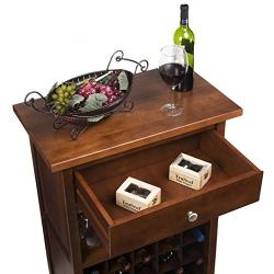 Wooden Wine Cabinet with 20 Bottle Capacity, Wine Rack, Glass Hangers, Storage Drawer, Practical Furniture, Transitional Style, Perfect for Dining Room, Restaurant, Walnut Finish + Expert Guide