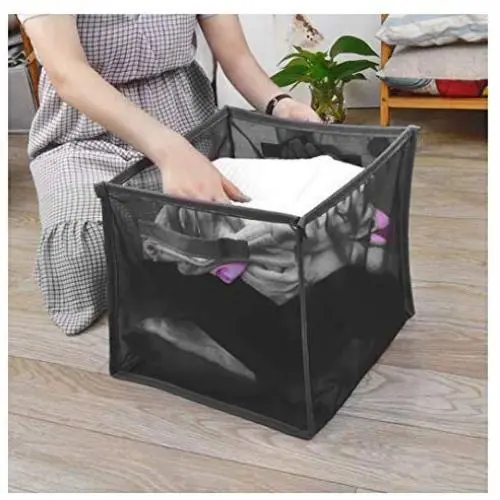 Aviat Laundry Hampers Basket Collapsible with Carry Handle Net Cloth Hanger Storage Basket Dirty Clothes Free Standing Folding Laundry Hamper Bag for Family Bathroom Household (Black)