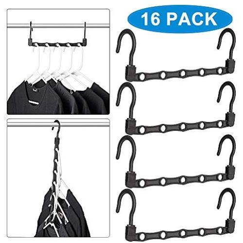 MoonFly Space Saving Magic Clothes Hangers, Wardrobe Hanger Organizer, Multifunctional Cascading Clothing Organizers with Sturdy Plastic for Closet, Cabinet, Armoire (16 Pack)