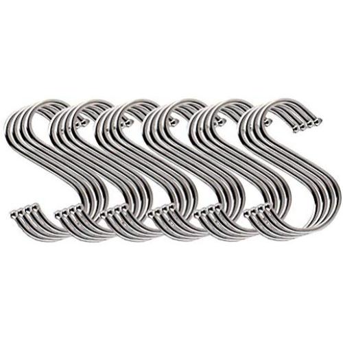 S Shaped Hooks Hanging 5 Size Stainless Steel Hooks Hangers for Kitchenware Pan Pots Utensils Clothes Bags Towels Plants Kitchen, Work Shop, Bathroom, Garden 20PCS