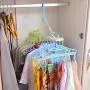 QKKstore 10 in 1 Multifunctional Hook Clothes Hanger Adjustable Anti Slip for Baby Windproof Home with Clips Storage Foldable Drying Rack,Yellow Pink,CH