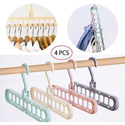 KaiKai Space Saving Hangers,Rotate Plastic Hangers, Non Slip Hangers, Clothes Hangers Multifunctional Magic Hangers Organizer,9 Holes,4 PCS