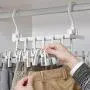 Ice-Beauty-ukzy Foldable Clothes Hangers Plastic 6 in 1,Multi-Function Magic Drying Pants Holder Skirt Clip Adjustable Dual Hooks Creative Space Saving Drying Rack Wardrobe Organizer White2packs