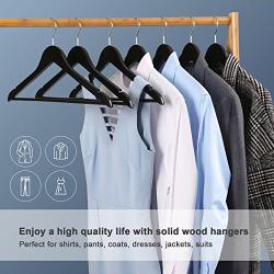 SONGMICS Hangers, 20 Pack Solid Wood Hangers, Smooth Finish, Ergonomic Design, Black UCRW02B-20