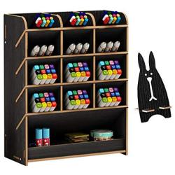 Marbrasse Wooden Desk Organizer, Multi-Functional DIY Pen Holder Box, Desktop Stationary, Home Office Supply Storage Rack with Drawer (B12-Black)