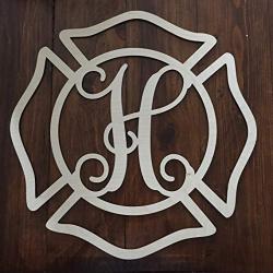 Unfinished Wood Fireman Monogram Hanger - Fireman Wall Hanger - Maltese Cross Wreath - Monogram Fire Cross - Fireman Wreath - Fireman Decor